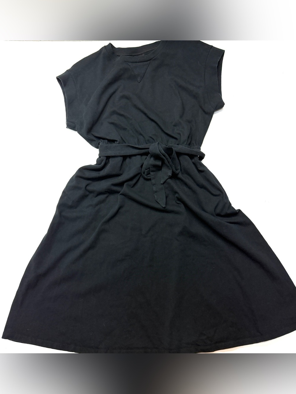 Who What Wear Black Tie-Waist Casual Sweatshirt Dress Cap Sleeve